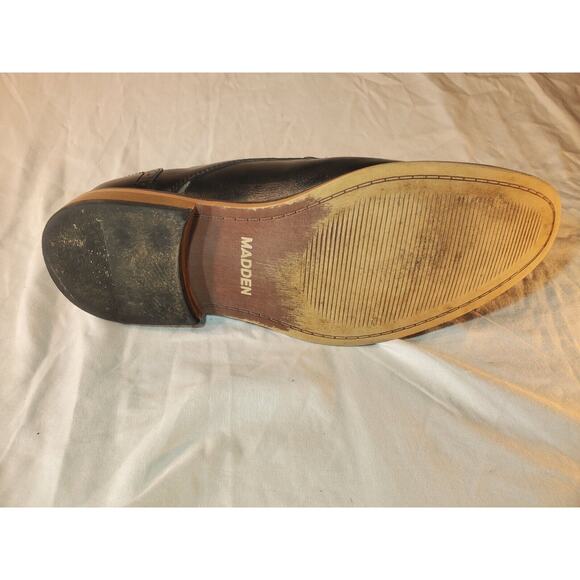 Steve Madden Mens Sz 8M Shoes Black Leather Brogue Medallion Toe Wingtip Oxfords - Picture 10 of 14